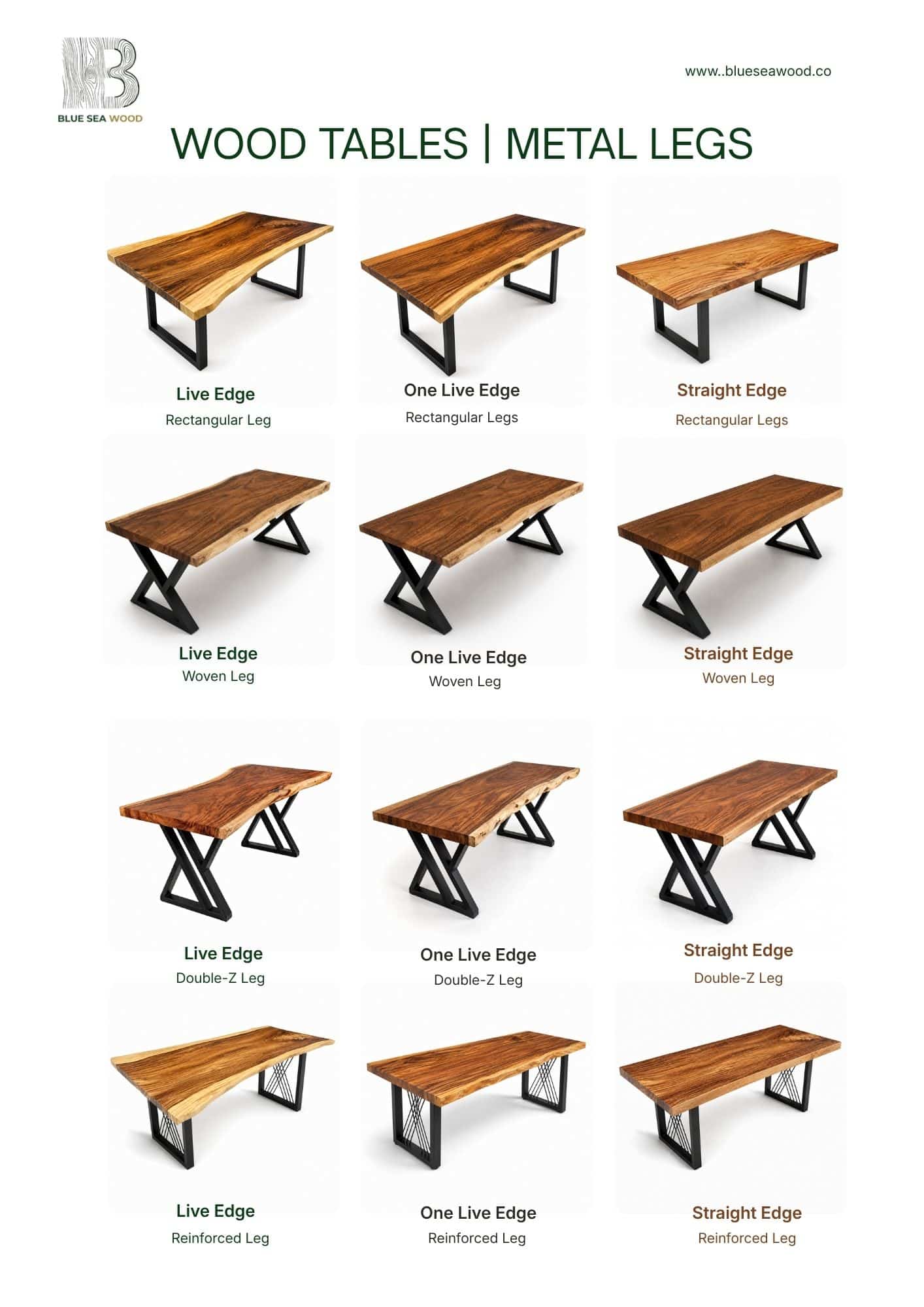Suar wood tables with metal legs - collection 1