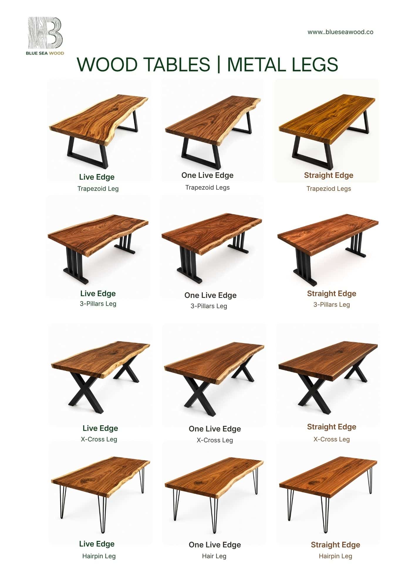Suar wood tables with metal legs - collection 2