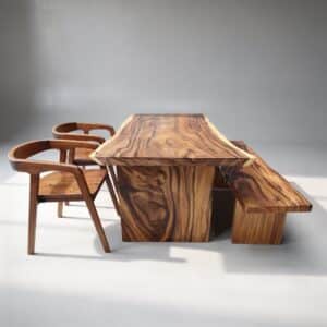 4 seaters wood slab dinning table set
